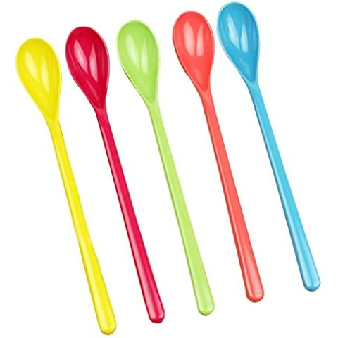 5 Stück Bunt Kunststoff Löffel Plastik Länge Löffel Eierlöffel Dessertlöffel Essbesteck Farbig Cover