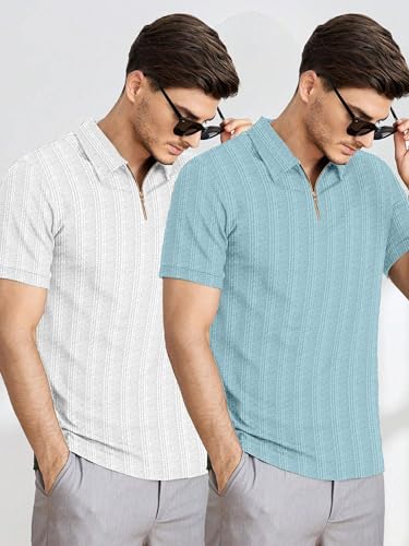 Image of MiraMichi Men's Polycotton Short Sleeve Casual Polo Collar T-Shirt - Lightweight Breathable Classic Polo for Everyday Comfort & Style