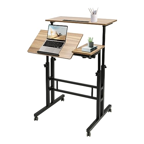 Sit-Stand Desk,Mobile Standing Desk Stand Up Desk,Height Adjustable Home Office Desk with Standing & Seating 2 Modes,Portable Laptop Desk,Rolling Desk with Wheels,Workstations,for Writing Desk