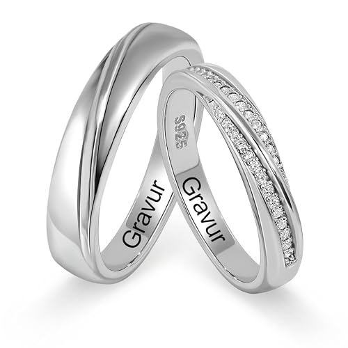 Meissa 2 Paar Ringe für Damen und Herren 925 Sterling Silber Ehering passende Versprechen Ringe Größe verstellbar handgefertigt Brautschmuck Größe 44-62, Satz mit zwei Ringen (Gravur) Meissa 2 Paar Ringe für Damen und Herren 925 Sterling Silber Ehering passende Versprechen Ringe Größe verstellbar handgefertigt Brautschmuck Größe 44-62, Satz mit zwei Ringen (Gravur)