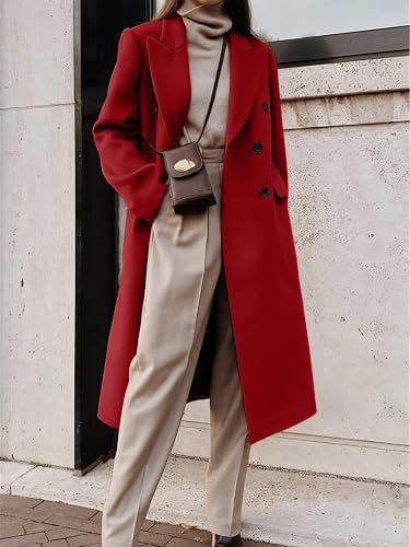 Image of IDEALSANXUN Womens Long Wool Coats Fall Winter Double Breasted Trench Coat Peacoat