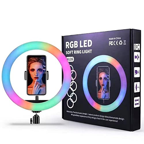 RevolutionLine - Aro de luz Led de 9 Colores de 26 cm de diámetro | Ideal para móvil TIK Tok | Control Remoto | Anillo de luz RGB de 10 Pulgadas Compuesto por 150 Bombillas LED y ABS