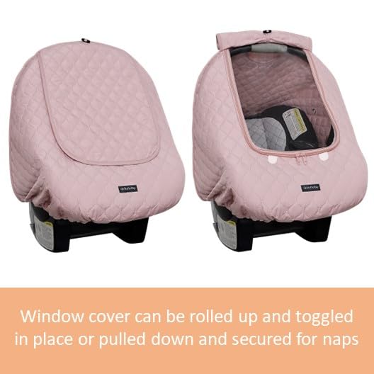 Image of liuliuby Baby Car Seat Weather Shield | Warm Quilted Winter Cover with Clear Window for Infant Carseat | Keeps Babies & Newborn Protected in Cold | Car Seat Cover for Boys & Girls (Pink)
