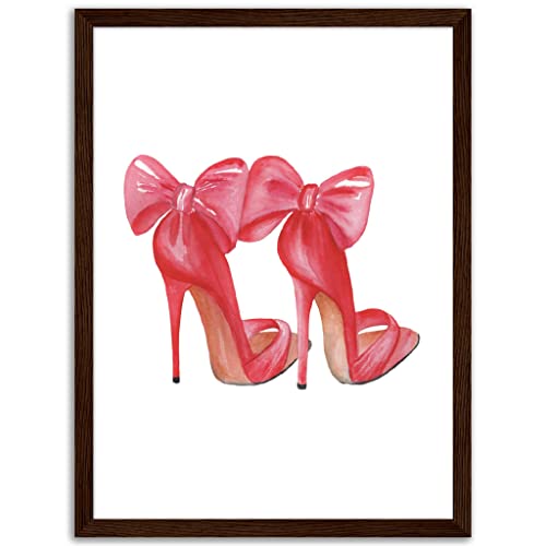 Art mural talons roses sous cadre bois foncé 30x40 cm