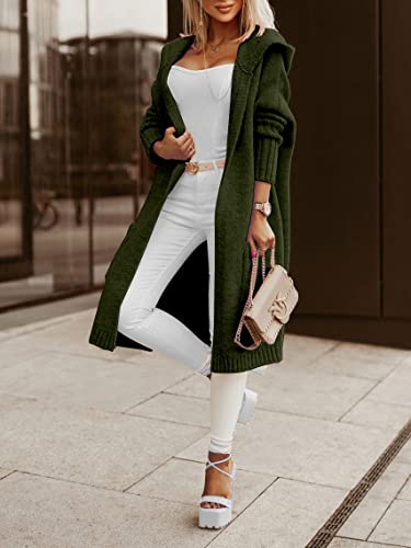 Image of Aoysky Womens Long Cardigans Cable Knitted Open Front Oversized Hooded Outerwear Sweater Coat