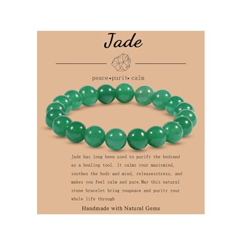 Handmade Green Jade Bracelet for Women,Stress Relief Healing Crystal Bracelet,Natural Jade Bead Bracelet,10MM Stretch Elastic Bracelet,Crystal Jewelry Gifts for Women Men (Jade)