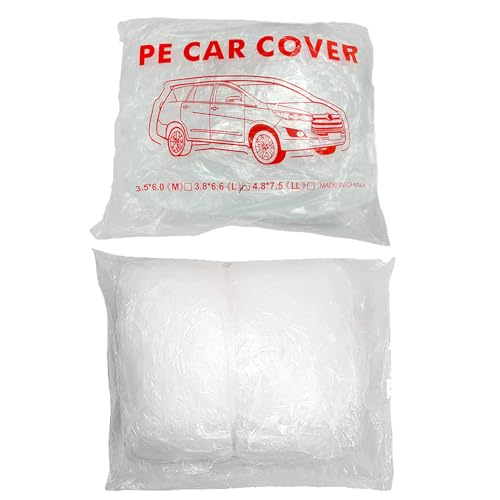 Image of 4 Packs Disposable Car Cover Clear Plastic Car Cover Universal Rain Dust Garage Cover with Elastic Band Medium (12.4 FT x 21.6 FT)