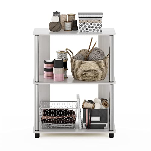Image of Furinno Jaya Simple Design 3-Tier Bookcase / Bookshelf / Display Rack with Stainless Steel Tubes, White Oak