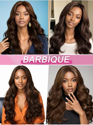 Barbique Chocolate Brown Synthetic Lace Front Wig 13x6 Lace Front Wigs for Women Long Wavy Dark Brown Lace Wigs with Baby Hair Natural Hairline Transparent Lace Wigs — view 5