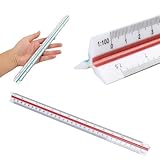 AEUXZA Dreikantmaßstab 30 cm aus PS-Kunststoff, Präzises Dreikantlineal mit 3-farbiger Kennzeichnung, Metrische Skalen 1:100 bis 1:500, Maßstab-Lineal für Architekten Ingenieure und Studenten