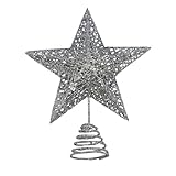 Weihnachtsbaumspitze aus Metall, silberfarben, glitzernd, hohl, sternförmig, für Weihnachten, Party, Heimdekoration