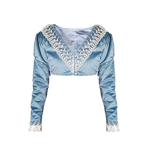 HappyStory Regency Jane Austen Spencer Short Jacket for Empire Waisted Dresses-Blue-XXL