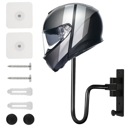 Tcwhniev Wall Mount 180 Degree Rotation Motorcycle Helmet Rack Helmet Holder with One Hook Well Support Helmets Holder Enduring Easy to Install Display Hanger Stand(Black)