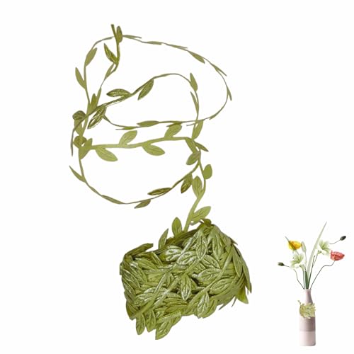 YAFIYGI Green Leaf Ribbon Leaves for Crafts 11 Yards Ancient Rome Greece Themed Decor Vine Ribbon Trim for Party Decorations DIY Craft Garland Wedding and Event Decoration Supplies