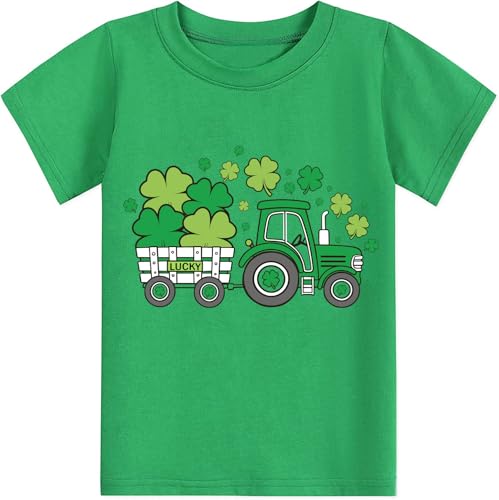 Little Hand Toddler Boy St. Patrick's Day Clothes Tractor with Shamrock Shirts for Kids Cotton Short Sleeve T-Shirts for Boys 5 Years