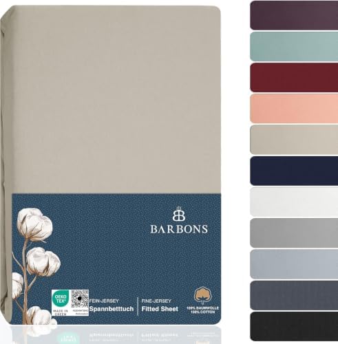 BARBONS Spannbettlaken 180x200cm - 100% Baumwolle Spannbetttuch Sand | Oeko-TEX Zertifiziert - Bettbezug - Bettlaken - Jersey - für Boxspringbett und Dicke Matratzen bis 27 cm