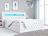 MKS MEBLE Boxspringbett - Doppelbett mit Multipocket-Matratze und Topper - Polsterbett mit Bettkasten - Stauraumbett - Gold 9 180x200 - H4 Weiß