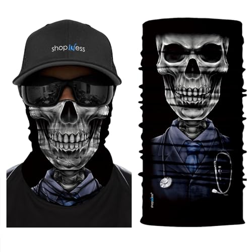 ShopINess Braga de Cuello Calavera Multifunción – Bandana Tubular Unisex para Moto, Deporte y Outdoor | Pañuelo Pasamontañas Transpirable con Protección Solar UPF 40+ | Halloween y Carnaval (Doctor)