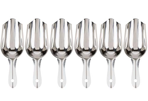 (Set of 6) Stainless Steel Ice Scoop, 5-Ounce Bar Scoop by Tezzorio, Small Metal Ice Scoop, Commercial Grade Ice Scoops/Bartender Supplies