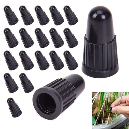 20 tapones de plástico para válvula de neumático de bicicleta, color negro, tapas de válvula de neumático para bicicletas, tapas antipolvo