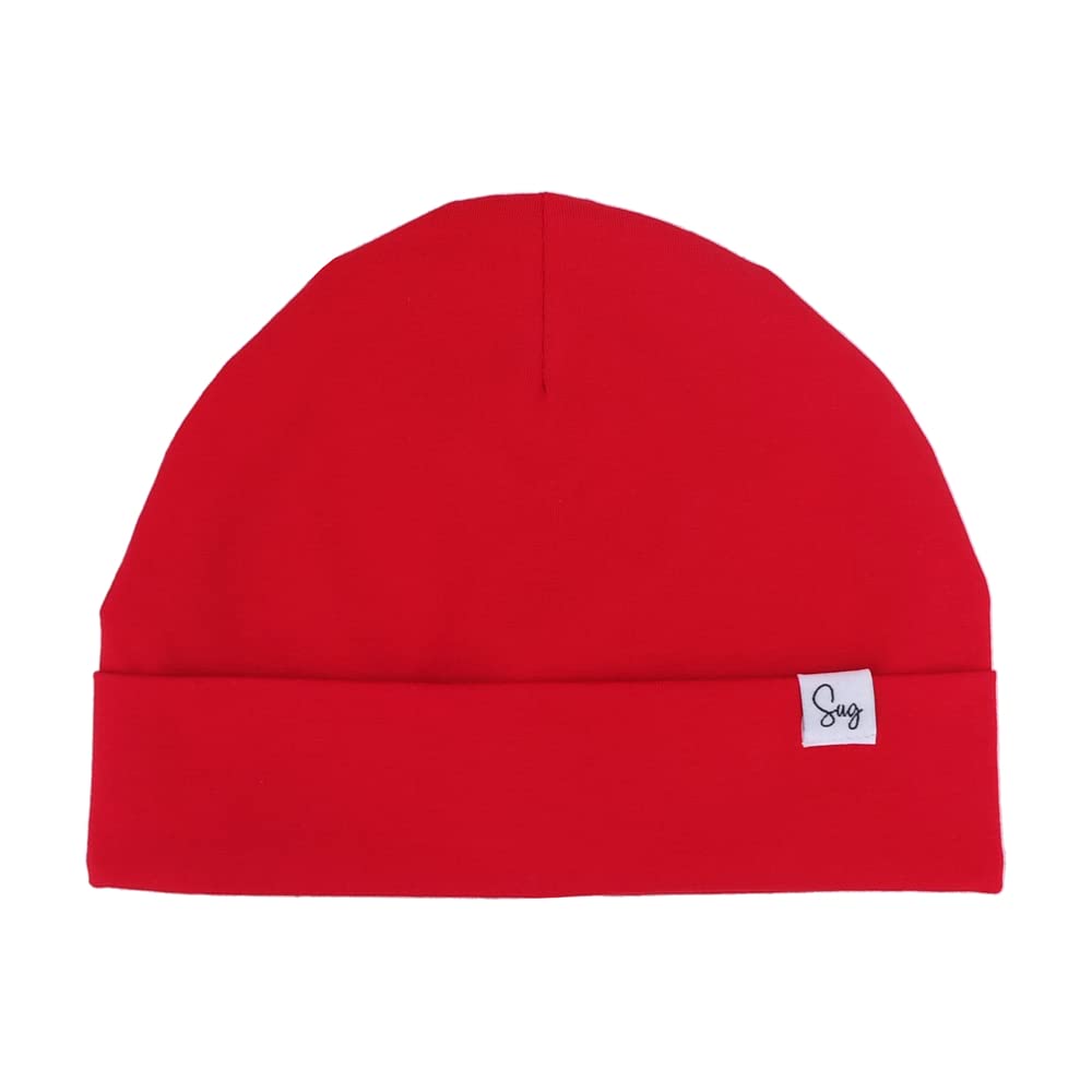 Sugarmelon Men's Orig Red Lightweight Jersey Beanie Hat For Newborn Baby Boys Girls Silky Satin Lined Hats Bonnet Toddler Infant Little Kids Beanies Caps (6-24M,)