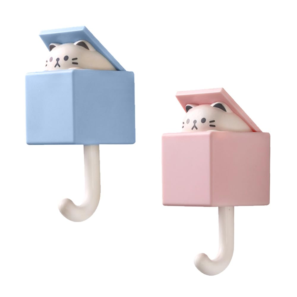 Gativs Gancho de llave de gato 2 Piezas Gancho para Mascotas Creativo Gato Gancho Decorativos Ganchos Adhesivos para Gatos Lindos Llave Ganchos de Pared Autoadhesivos para Gatos