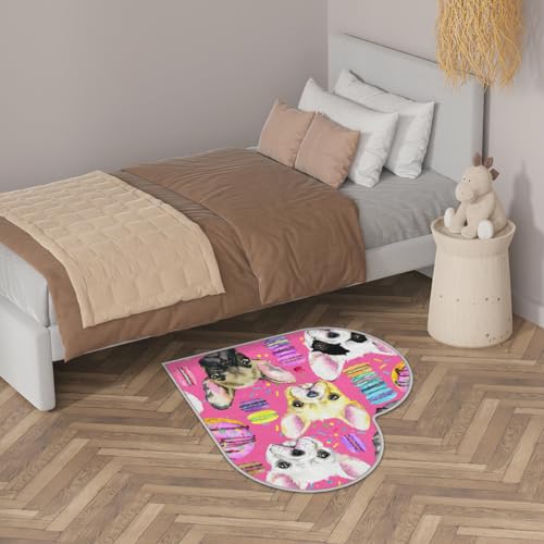 Französische Bulldogge Liebe Langhaar Verdickt Boden Fußmatte Teppiche 80cm, Cartoon Hundebereich Teppich für Wohnzimmer Küche Schlafzimmer Waschbar rutschfest Bodenmatte Teppich