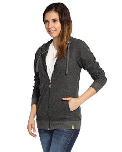 Image of PINACOLADA Women's Grey Zip-Front Horizontal Striped Hoodie for Casual Wear | Hooded Neck | Long Sleeve | Zipper Closure | Cotton Sweatshirt Crafted with Comfort Fit for Everyday Wear