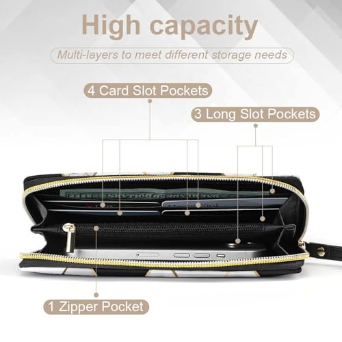 Black And White Marble TexPrint Long Wallets PU Leather Clutch Purse Card Holder Wallet, with Wristlet Zip Around Long Wallet for Women & Men4