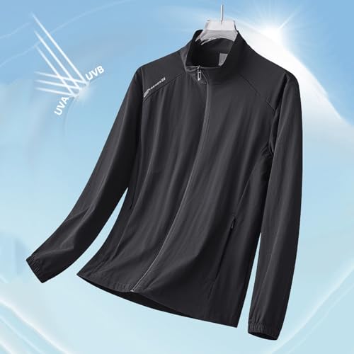 Men's Zipper with Pockets Outdoor Sunwear Windbreaker Tunic Stand-up Collar Long-sleeved Hoodless Casual Coat3