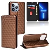 iPhone 13 Pro用ジェネリックケース(カラー:ブラウン)カーボンファイバーパターンレザー磁気ウォレットフリップバックケース