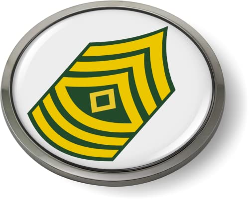 Image of US Army Rank Insignia CAR Emblem Metal Bezel - First Sergeant E-8 (1SG) | Official U.S. Army Licensed Product, 3D Domed, Enlisted Soldiers Chrome Badge, Sticker, made by BestLicensePlateFrames