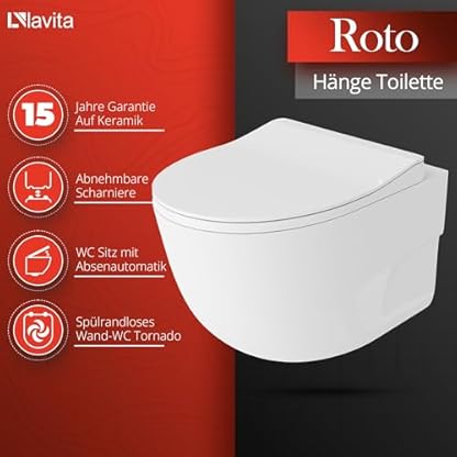 Lavita LAV 101 Vorwandelement für WC 40cm + Wand Hänge Tiefspül WC ROTO Weiß Spülrandlos + Bedienplatte LAV 200.4.1 Weiß + WC Absenkautomatik Sitz Set Unterputz Spülkasten Toilette Komplett Sett WC – Bild 5