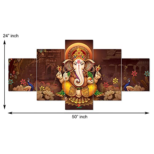 Image of Clasiko Set Of 5 Pcs 3D Wall Painting With Frame; Color - Ganesh Ji With Peacock; Size - 24x50 Inches;