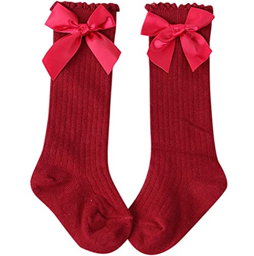 Sywwlov Baby Girls Knee High Socks Toddler Big Bow Tube Ruffled Long Stockings Cotton Socks2