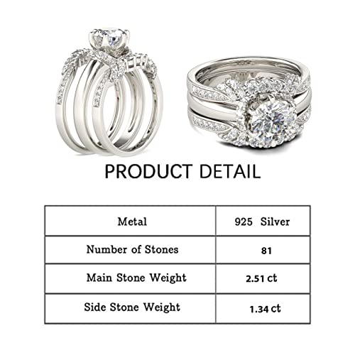 Jeulia 3PC Ladies Classic Round Cut Sterling Silver Rings Set Engagement Anniversary Wedding Band Ring Set With Jewelry Gift Box for Women2