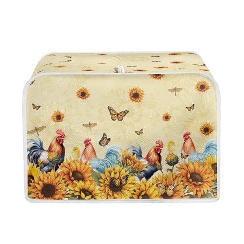 Image of Talayituse Rooster Chicken Print 2 Slice Toaster Cover Dust Protection Sunflower Butterfly Dragonfly Bread Maker Cover Toaster Oven Cloth Cover Kitchen Accessories Washable Appliance Cover with Handle