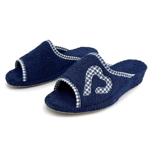 JOMIX Zapatillas Mujer Vera de Toalla Ortopédicas Chanclas Rizo Abierta por Casa Pantoflas Cuña Baja Anatómicas Ergonómicas Suela de Corcho Ligeras para Mayores Marine 40