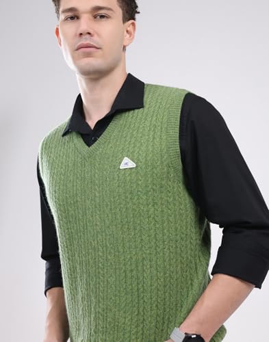 Image of Monte Carlo Men's Regular Fit Pullover | Self Design Pattern | Pull On Closure with Sleeveless V Neck Winter Pullover for Men's