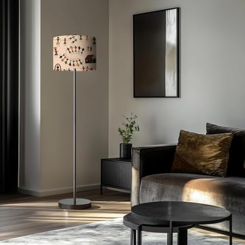 Image of Rellon Industries Floor Lamp for Living Room with 3 Shelves Decorative Metal Floor Lamp Standing Home Decoration Floor JuteLamp Shade Reading for Bedroom, Office,Kitchen (A3)