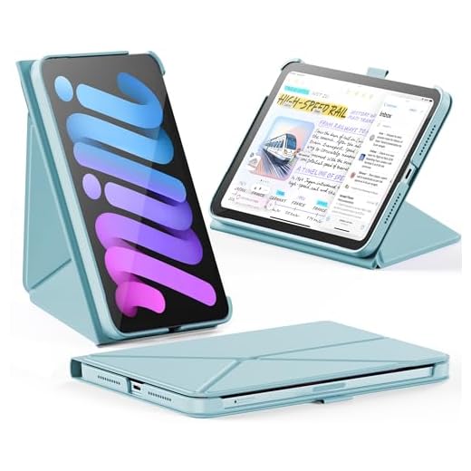 INFILAND Case for iPad mini 7 (A17 Pro) 2024 / iPad mini 6 2021, Magnetic Origami Slim Protective Case, Book-Style Foldable Cover with Pencil Holder, Multi-Angle Stand, Auto Wake/Sleep, Sky Blue