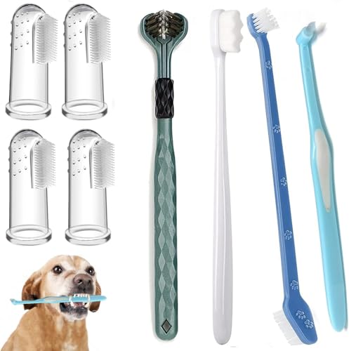 Image of Dog Toothbrush, Finger Toothbrushes, 360 Degree Toothbrush, Triple Head Dog Toothbrushes, Double Head Toothbrush,Cleaning Brushes for Dog Cat Oral Dental Health (8 Pack)