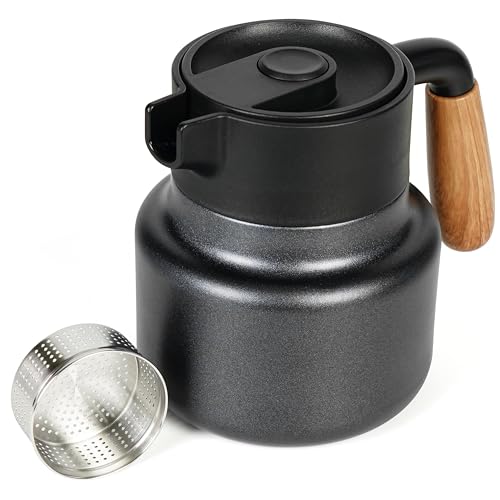 Belle Vous Schwarze Edelstahl Thermoskanne - Kaffeekanne - Teesieb - 800 ml Thermoskanne mit doppelwandiger Isolierung - Isolierkanne für heiße oder kalte Getränke