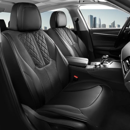 Image of Coverado Leather Seat Covers Front Seat, Luxury Carbon Fiber Design Automotive Seat Covers, 2 Pack Front Car Seat Covers, Waterproof Driver Car Seat Protector Universal Fit Most Cars(Black)