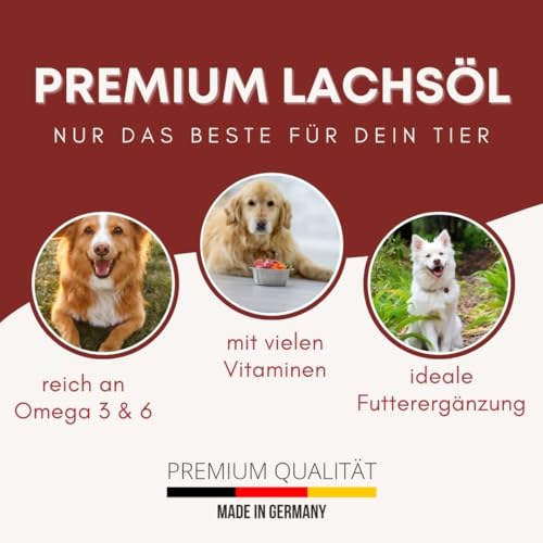1 Liter Premium Lachsöl für Hunde mit Omega 3 und Omega 6 Fettsäuren – Fischöl für den Hund & Katze – Barf Lachs für Welpen Adulte Senioren, Katzen & Sporthunde
