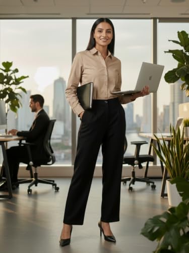 Image of Leriya Fashion Formal Pants for Women Office Wear |Trousers for Women - Straight Pants for Woman Formal Pant for Woman, Stretch Lycra Workwear Trousers