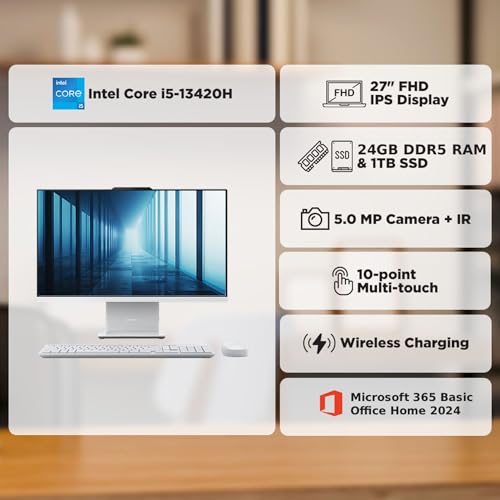 Image of Lenovo IdeaCentre AIO Intel Core i5-13420H 27 inch FHD Touchscreen (24GB RAM /1TB SSD /Win11 /Microsoft 365 + Office 24 /3Wx2 Harman /Wireless EOS Keyboard & Mouse,Grey), F0HM00W3IN All-in-One Desktop