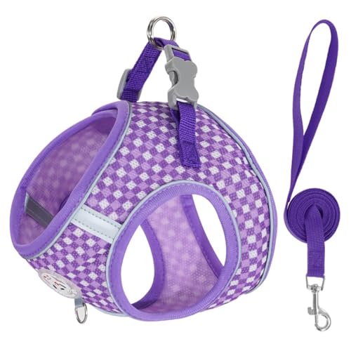 ULOVEJOY犬用ストラップ牽引ロープセット小型中型犬用ストレッチ防止調節可能通気性メッシュ軽量反射材付き簡単着脱脱げない快適なおしゃれなお散歩トレーニング老犬のお手入れ歩行補助夏用チェック柄ペット用品 (パープル,S(3-6斤))