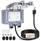 XINYIELE Outdoor Power Outlet,Outdoor Extension Cord Waterproof Double Wall Outlet Extender with On-Off Switch and Indicator Light，Exterior Electric External Power Outlet,Outside Outlet (9.8FT)