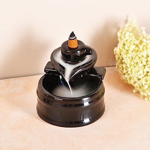 Image of Ceramic Big Size Shivling Shiv Backflow Smoke Fountain Incense Holder for Home Decor Gifts with 30 Fragrances Cones by Craftam